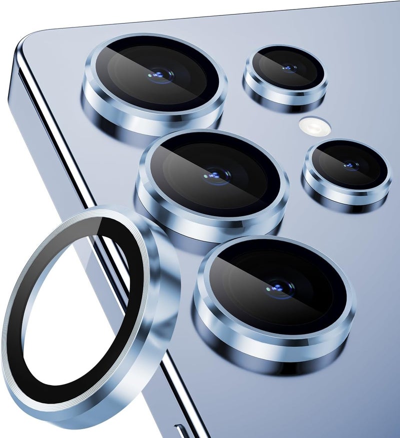 CloudValley for Samsung Galaxy S25 Ultra Camera Lens Protector, 9H Tempered Glass + Aluminum Alloy Individual Lens Protective Ring, [1 Second Installaion] Ultra-HD Glass Cover,Titanium Blue - Image 1